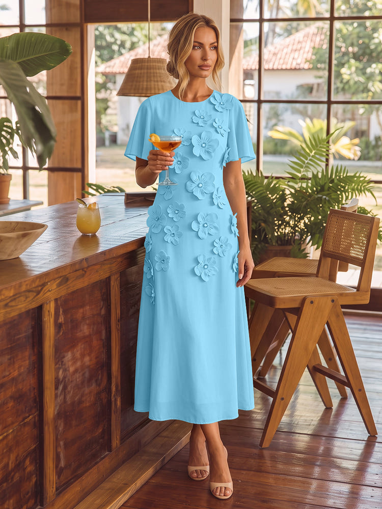 Chiffon A-Line Crew Neck Cocktail Dresses with 3D Flowers