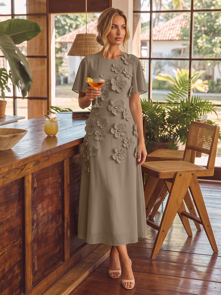 Chiffon A-Line Crew Neck Cocktail Dresses with 3D Flowers