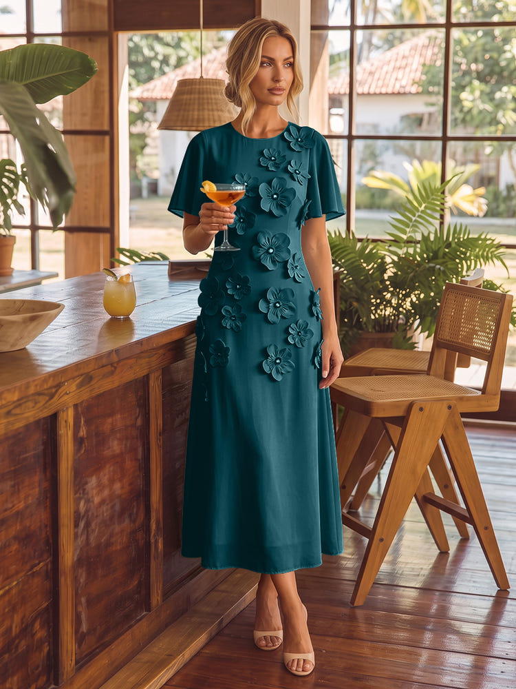 Chiffon A-Line Crew Neck Cocktail Dresses with 3D Flowers