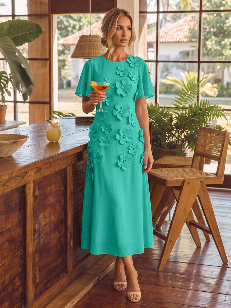 Chiffon A-Line Crew Neck Cocktail Dresses with 3D Flowers
