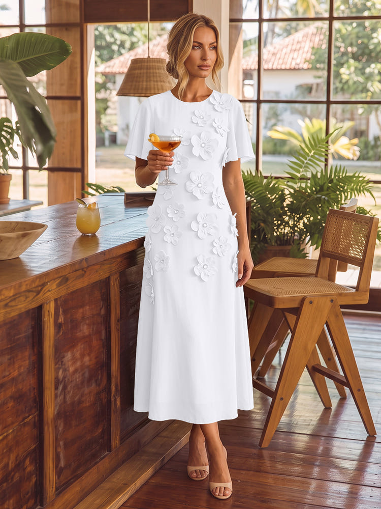 Chiffon A-Line Crew Neck Cocktail Dresses with 3D Flowers