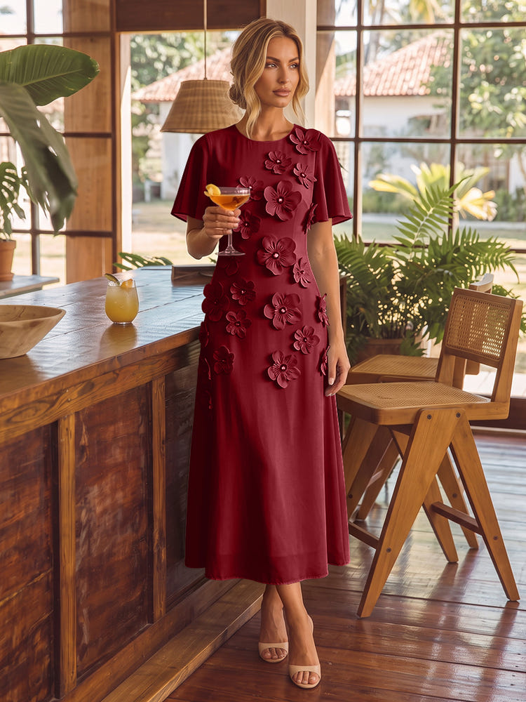 Chiffon A-Line Crew Neck Cocktail Dresses with 3D Flowers