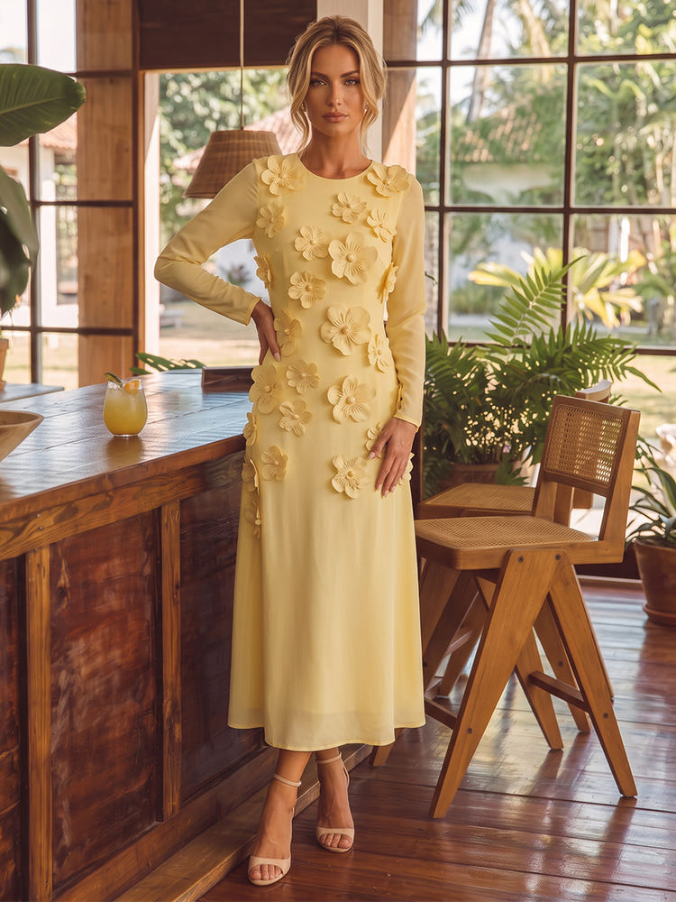 Chiffon A-Line Crew Neck Cocktail Dresses with 3D Flowers