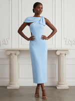 Jersey Sheath Asymmetric Neck Cocktail Dresses with Bow