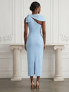 Jersey Sheath Asymmetric Neck Cocktail Dresses with Bow