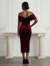 Velvet Sheath Off Shoulder Cocktail Dresses with Pleated