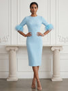 Jersey Sheath Crew Neck Cocktail Dresses with Feathers