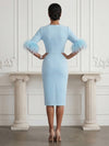 Jersey Sheath Crew Neck Cocktail Dresses with Feathers