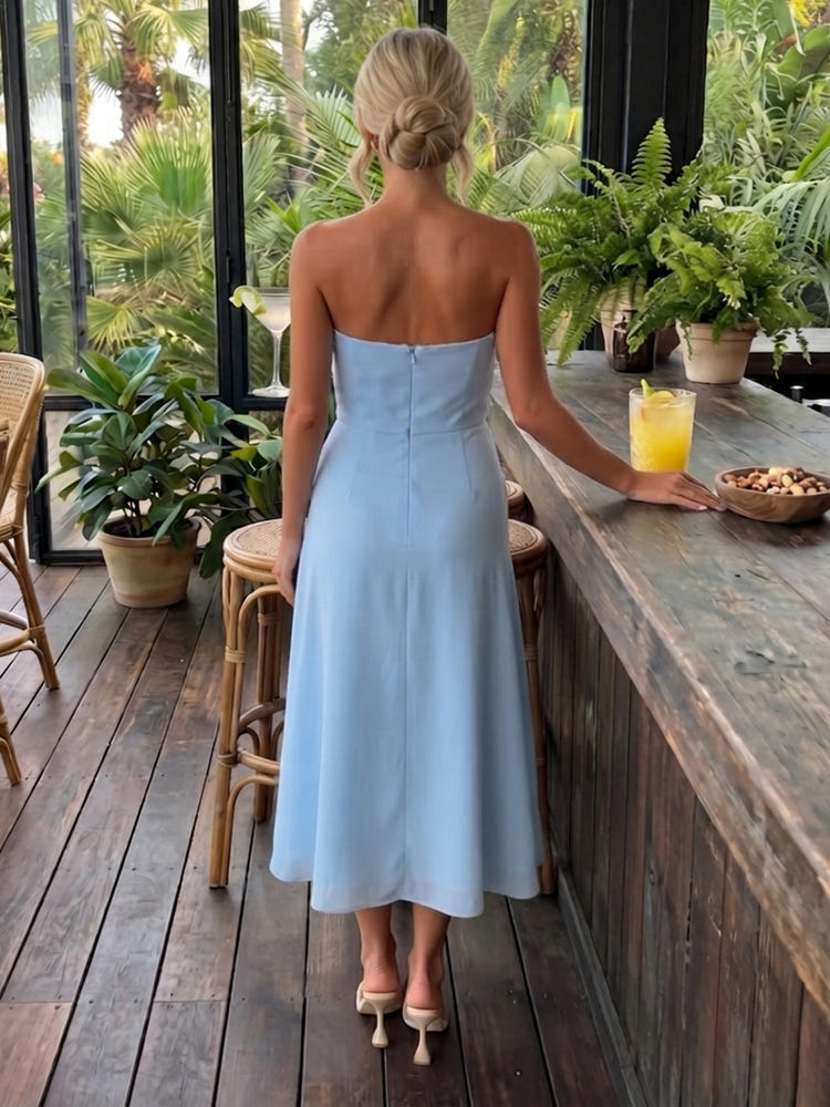 Chiffon A-Line Strapless Cocktail Dresses with Delicate Pleated