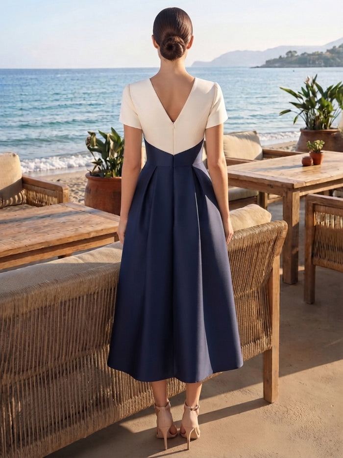 Satin A-Line V Neck Cocktail Dresses with Floral Print