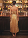 Metallic Foil Chiffon A-Line Strapless Cocktail Dresses with Delicate Pleated