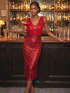 Sequin Sheath V Neck Cocktail Dresses with Applique
