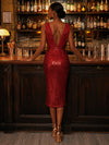 Sequin Sheath V Neck Cocktail Dresses with Applique