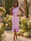 Jersey Sheath One Shoulder Cocktail Dresses with 3D Flowers