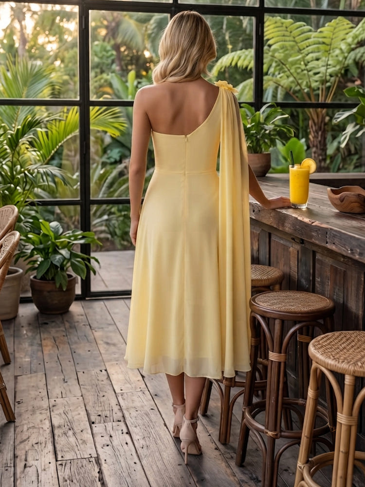 Chiffon A-Line One Shoulder Cocktail Dresses with Side Sash