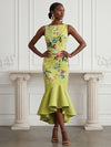 Satin Mermaid Boat Neck  Cocktail Dresses with Floral Print