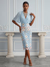 Chiffon Sheath V Neck Cocktail Dresses with Floral Embroidery