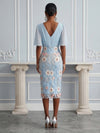 Chiffon Sheath V Neck Cocktail Dresses with Floral Embroidery