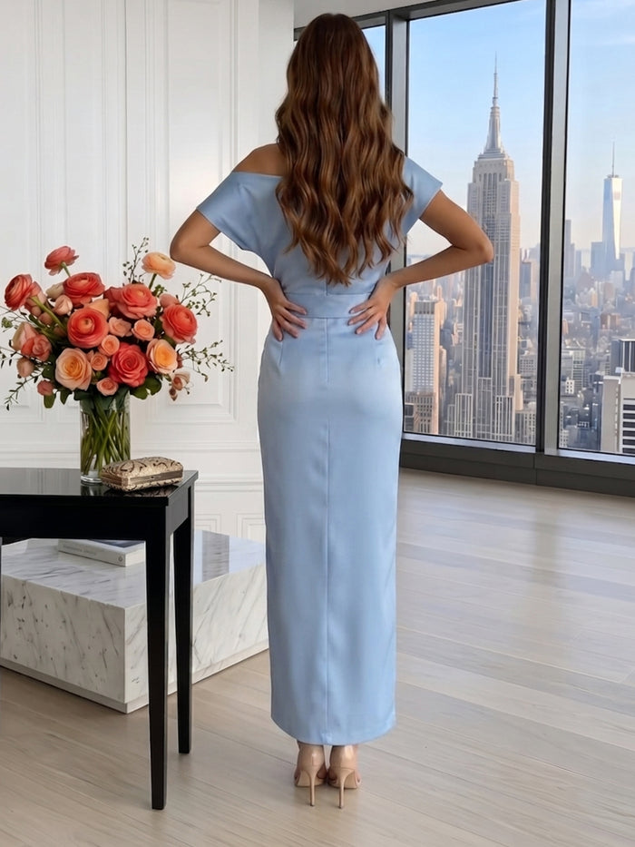 Satin Sheath One Shoulder Cocktail Dresses with Pleated