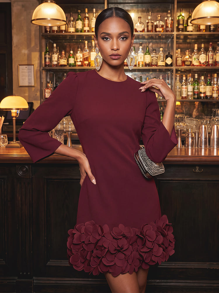 Jersey Sheath Crew Neck Cocktail Dresses with 3D Flowers