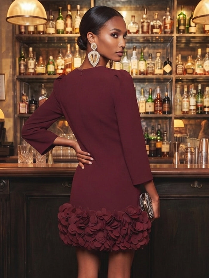 Jersey Sheath Crew Neck Cocktail Dresses with 3D Flowers