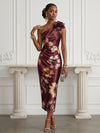 Satin Sheath One Shoulder Cocktail Dresses with Side Waist Ruched Shaping Detail