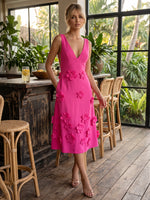 Jersey A-Line V Neck Cocktail Dresses with 3D Flowers