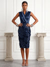 Sequin Sheath V Neck Cocktail Dresses with 3D Flowers