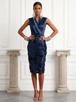 Sequin Sheath V Neck Cocktail Dresses with 3D Flowers