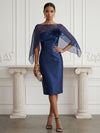 Satin Sheath Boat Neck  Cocktail Dresses with Caps