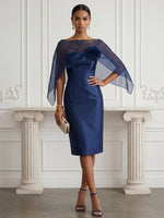 Satin Sheath Boat Neck  Cocktail Dresses with Caps