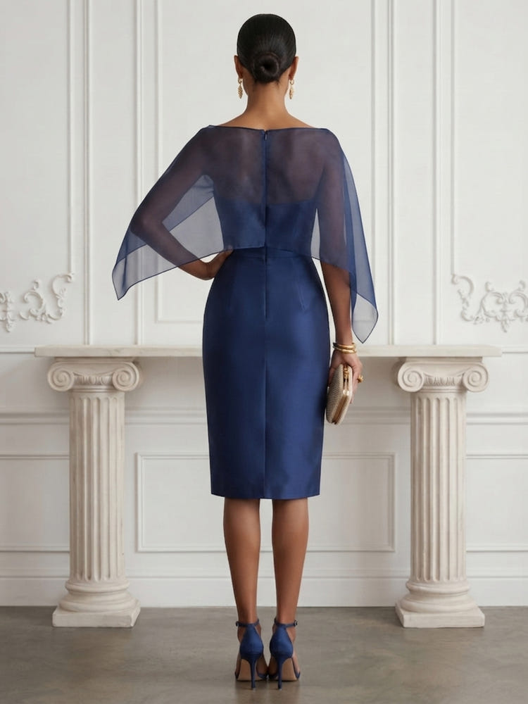 Satin Sheath Boat Neck  Cocktail Dresses with Caps