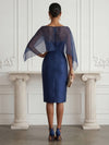 Satin Sheath Boat Neck  Cocktail Dresses with Caps