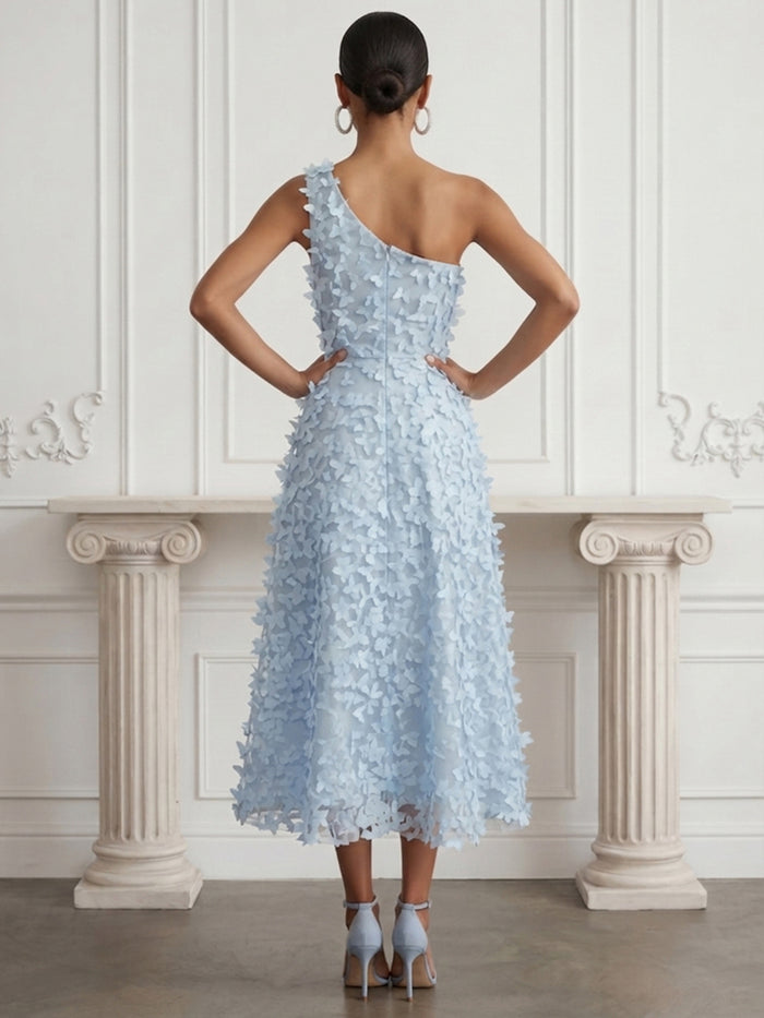 Tulle A-Line One Shoulder Cocktail Dresses with 3D Butterflys
