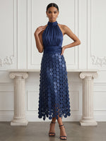 Satin A-Line Halter Cocktail Dresses with Layered Large Circular Petal Patchwork