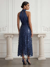 Satin A-Line Halter Cocktail Dresses with Layered Large Circular Petal Patchwork