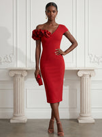 Jersey Sheath One Shoulder Cocktail Dresses with 3D Flowers