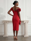 Jersey Sheath One Shoulder Cocktail Dresses with 3D Flowers