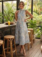 Jacquard A-Line High Neck Cocktail Dresses with Embossed Floral Pattern