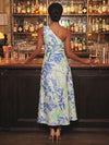 Jacquard A-Line One Shoulder Cocktail Dresses with Side Waist Ruched Shaping Detail