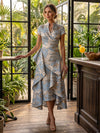 Jacquard A-Line Stand Colla Cocktail Dresses with Ruffles