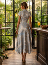 Jacquard A-Line Stand Colla Cocktail Dresses with Ruffles