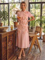 Chiffon A-Line Stand Colla Cocktail Dresses with 3D Flowers