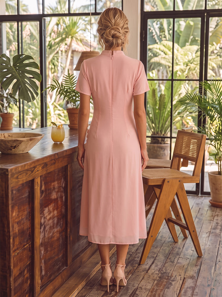 Chiffon A-Line Stand Colla Cocktail Dresses with 3D Flowers