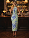 Jacquard Sheath Halter Cocktail Dresses with Pleated