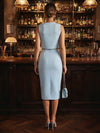 Jersey Sheath Crew Neck Cocktail Dresses with 3D Flowers
