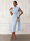 Chiffon Sheath Cowl Neck Cocktail Dresses with Sash