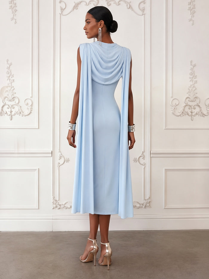 Chiffon Sheath Cowl Neck Cocktail Dresses with Sash
