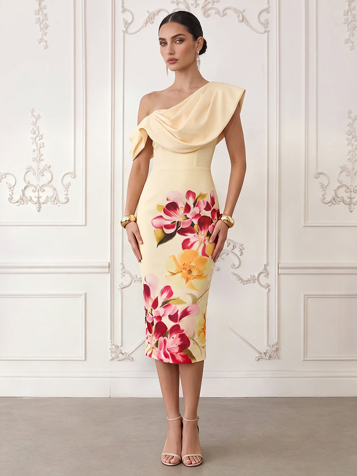 Jersey Sheath One Shoulder Cocktail Dresses with Floral Print