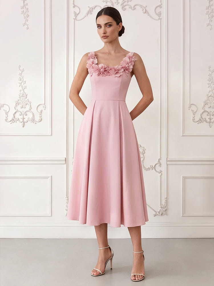 Jersey A-Line U-Neck Cocktail Dresses with 3D Flowers